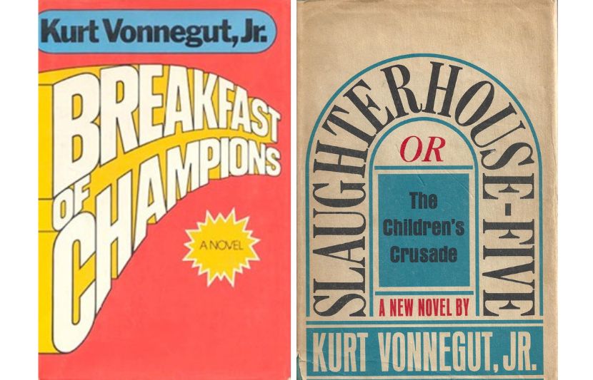 First-edition covers of Breakfast of Champions and Slaughterhouse-Five