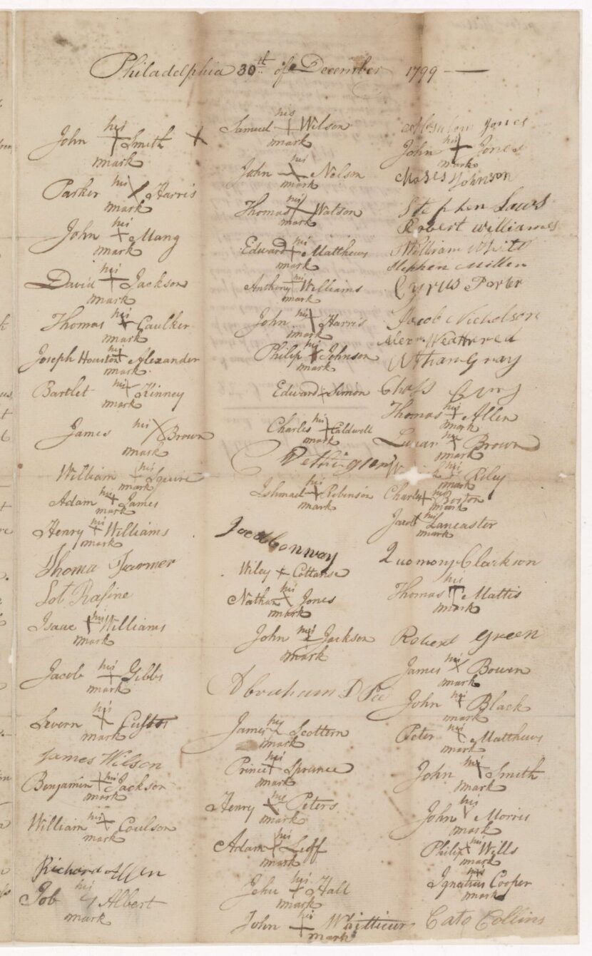 Signatures on a December 30, 1799, petition to Congress by Absalom Jones and others, seeking an end to the slave trade