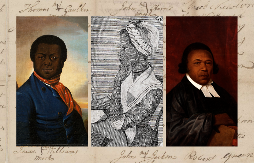 Portraits of a Black sailor, Phillis Wheatley, and Absalom Jones (from Black Writers of the Founding Era)