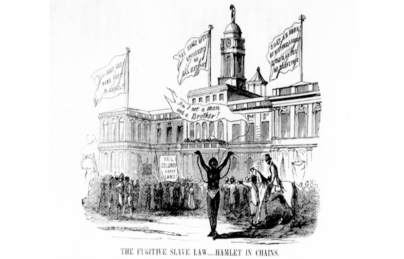  James Hamlet, the first man re-enslaved under the Fugitive Slave Law of 1850, in front of New York City Hall.