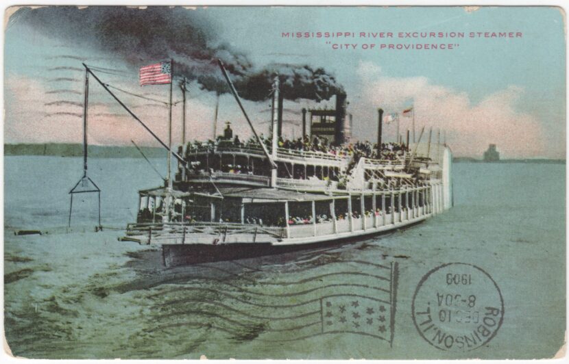 Postcard of Mississippi steamboat circa 1909