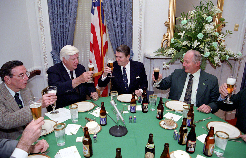 Ronald Reagan attending a luncheon in honor of St. Patrick's Day hosted by Tip O'Neill in 1983