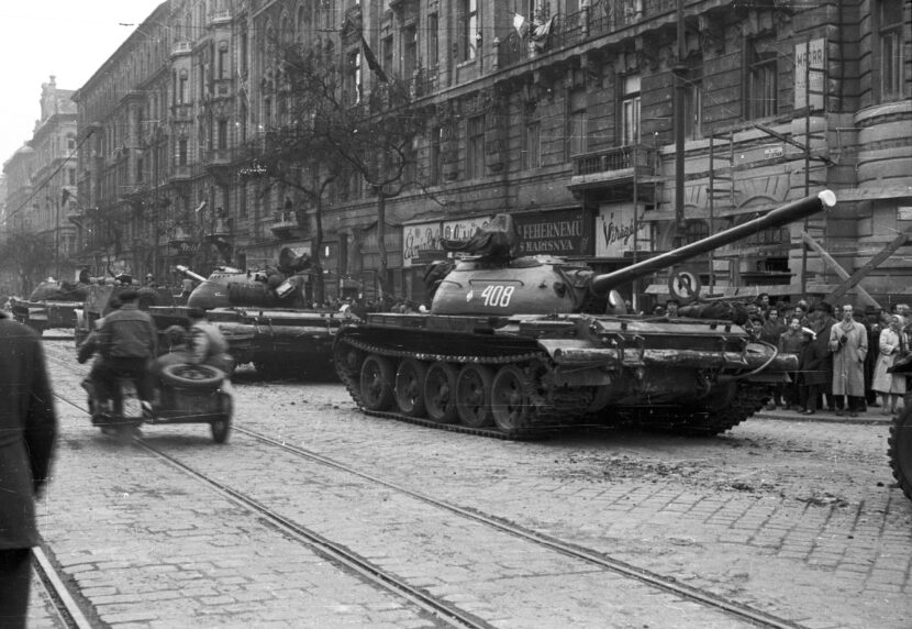 Soviet tanks in the streets of Budapest, 1956