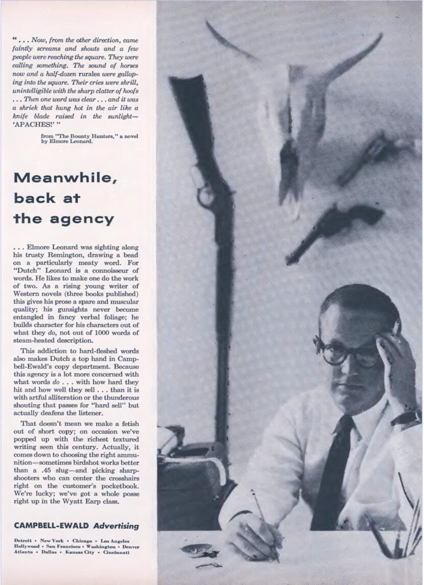 The Campbell-Ewald Advertising Agency ad featuring young copywriter Elmore Leonard that appeared in theOctober 6, 1956, issue of The New Yorker